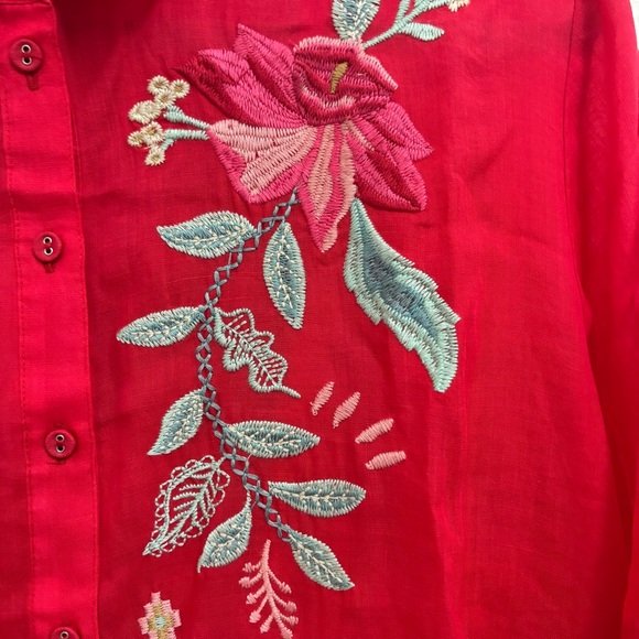 Johnny Was Red Floral Embroidered Mini Dress, XLP - Picture 12 of 14